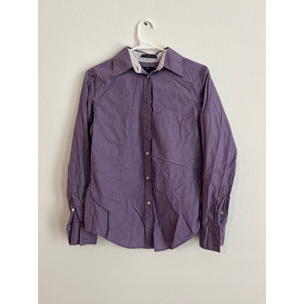 GAP Womens Fitted Button Down Shirt Purple White Micro Stripe Long Sleeve Size 4